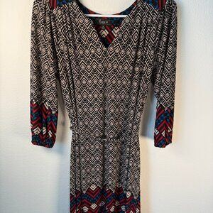 Lux II Womens Geometry Shape Dress 4P With Belt 3/4 Sleeve